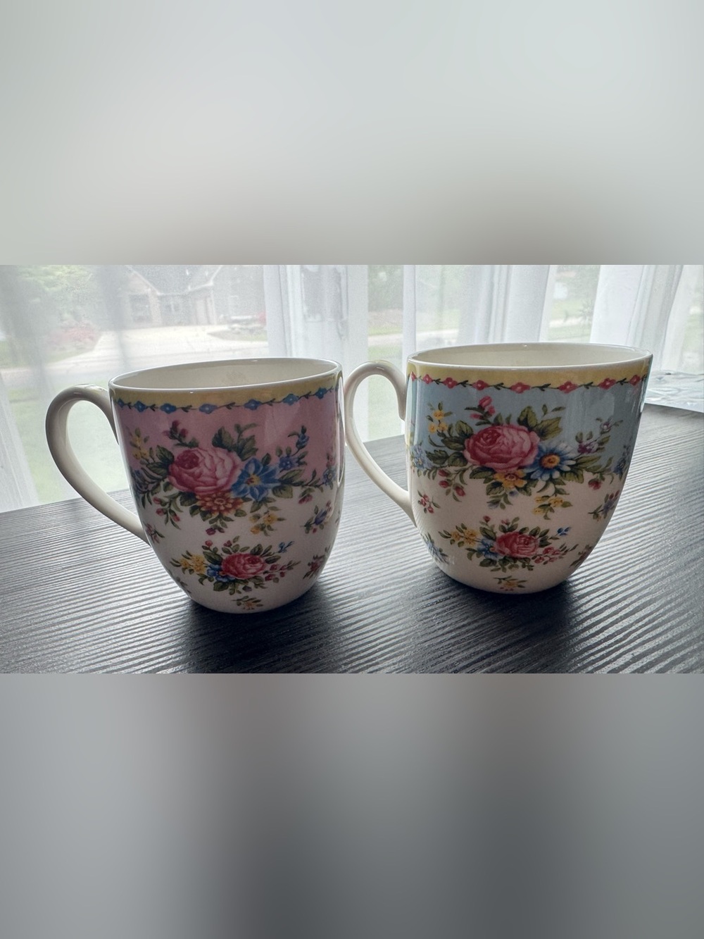 2ps Rose of England Pink Blue Floral Coffee Cup Mugs England